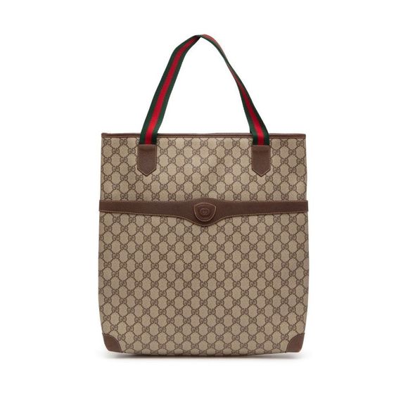 Gucci Vintage Brown/Tan GG Supreme Canvas Web Tote/Shoulder Bag
